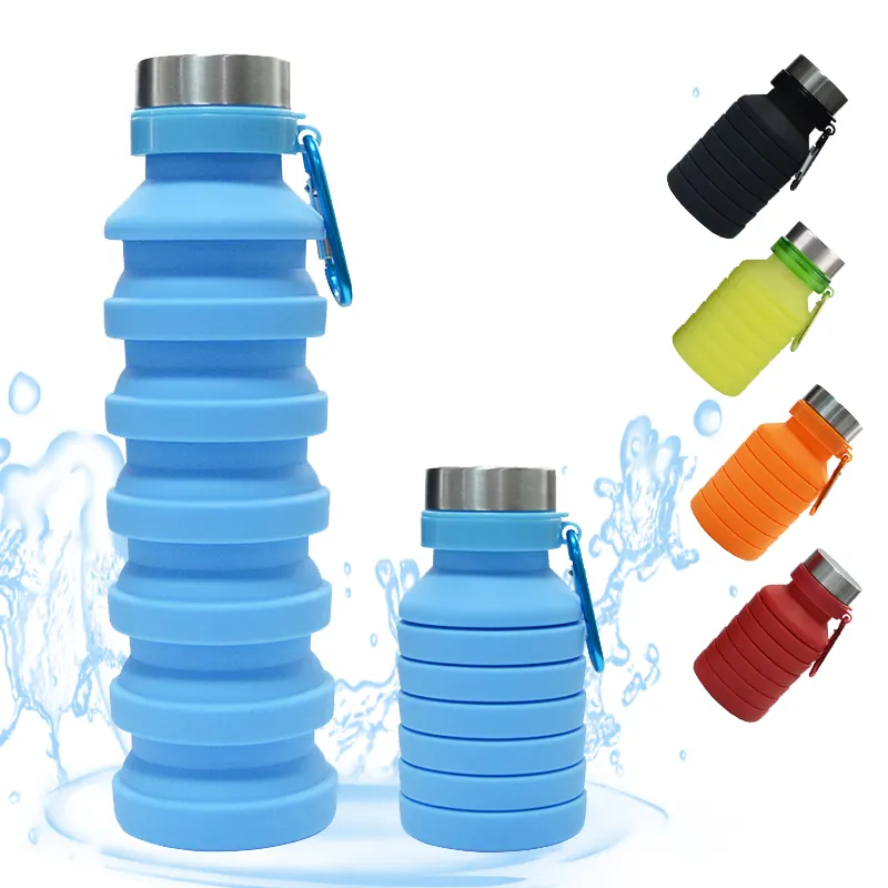 Venta caliente Bpa-free Soft Silicone Plegable Botella de agua potable Botella de agua deportiva de viaje de silicona