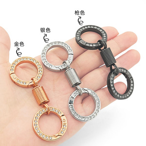 Diamond Encrusted Spring Double <b>Ring</b> Keychain 80mm Alloy Plated Car <b>Key</b> Accessory - Product Image 2