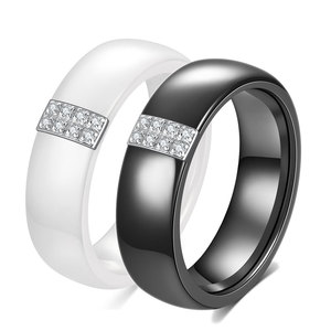 Anillo de Cerámica de 6 mm con Incrustaciones de Circonio, Anillo de Boda Unisex, Joyería Blanca y Negra - Product Image 1