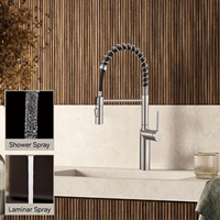 Robinet de cuisine flexible en acier inoxydable 304 nickel brossé avec jet cascade et pulvérisation laminar, mitigeur eau chaude et froide