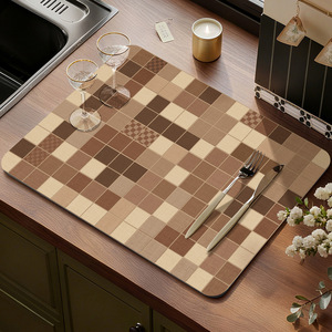 Alfombrilla de drenaje para encimera de cocina, rectangular, con patrón geométrico, de fibra de poliéster, antideslizante, para cocina y baño - Product Image 2