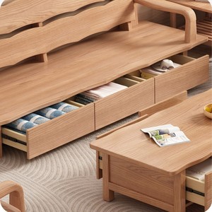 Ash Wood Solid Wood <b>Sofa</b> Set Modern Minimalist Living Room Furniture With Storage Drawer For <b>Small</b> Medium Apartments - Product Image 4