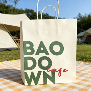 Bolsa de Papel Kraft Ecológica Biodegradable al por Mayor, Redonda, con Asas de Cuerda, Impresión Personalizada, para Panadería, Boutique, Empaque de Alimentos - Product Image 1