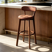Tabouret de bar nordique en bois massif avec dossier, chaise haute pour îlot de cuisine, usage commercial dans les cafés et salons de thé