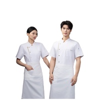 Uniforme de Chef Unisexe en Gros, Manches Courtes, Respirant, en Tissu Tricoté Polyester/Coton Extensible, Boutonné, Idéal pour l'Été, Restaurants et Bars