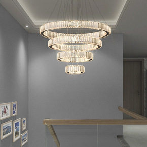 Modern Gold Crystal Stainless Steel Adjustable Height Ring Chandelier <b>LED</b> Pendant <b>Light</b> for Living <b>Room</b> Dimmable Remote Control - Product Image 4