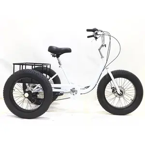 2024 new popular wholesale factory price hot sale ready to ship white color adult 20*4.0 fat tire pedal tricycle 3 wheel bicycle