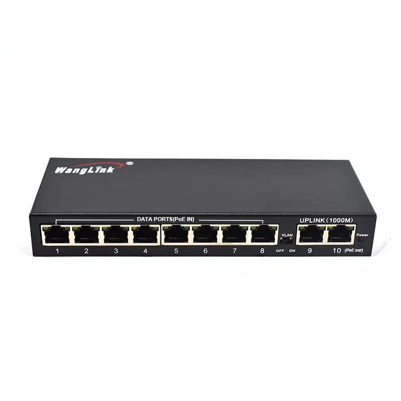 10 Port Fast Ethernet Switch Reverse Poe Switch 8 Port 100Mbps with Gigabits 2 Uplink Port 24V-48V Poe IN PoE Out RPOE Switch