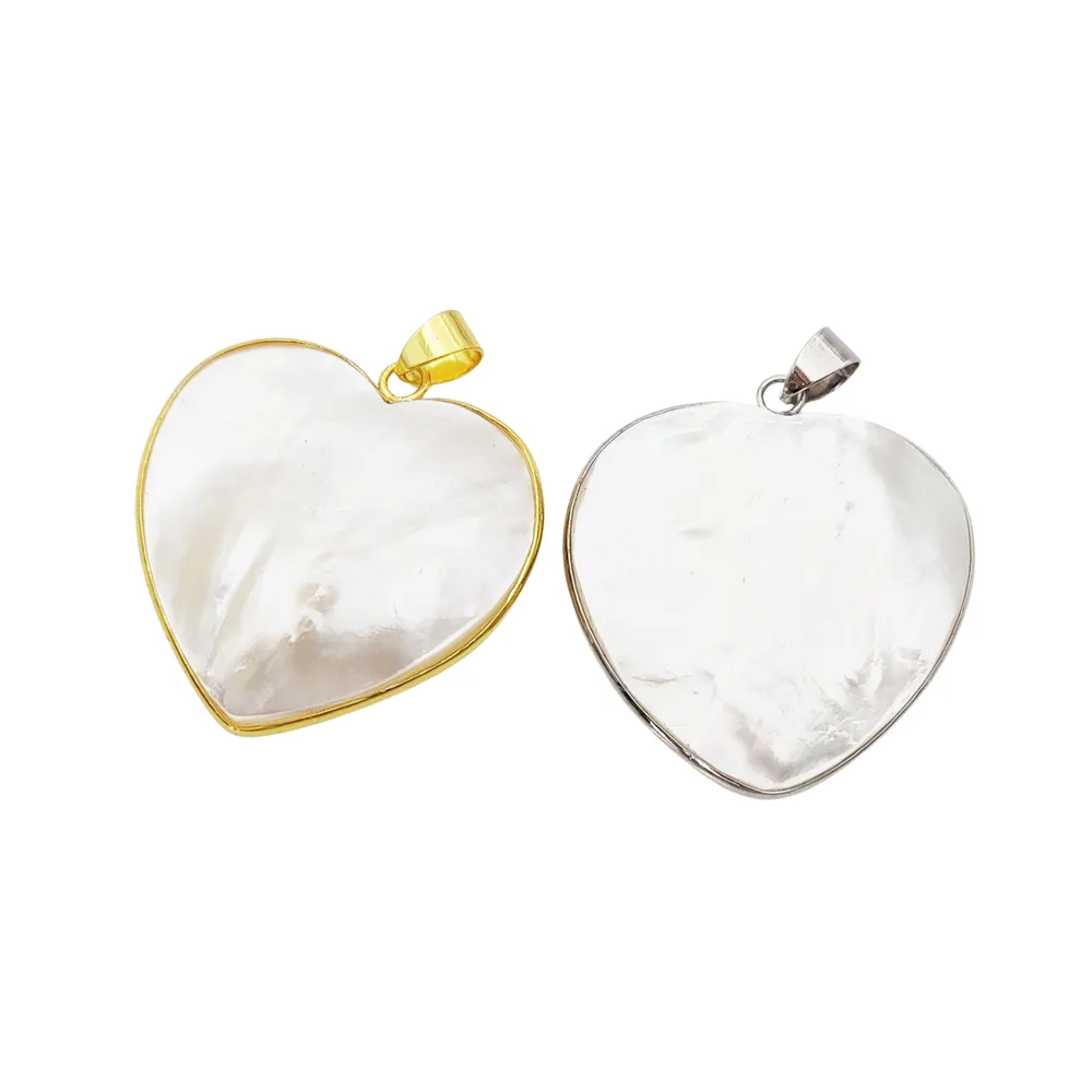 Wholesale New Arrivals Women Girls Jewelry Natural White Mother of Pearl Shell Love Heart Pendants Gold/Silver Bezel Charms DIY