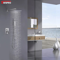 SANIPRO 3 fonctions système de pomme de douche cascade de pluie robinet de salle de bains mitigeur de bain ensemble de douche mural dissimulé