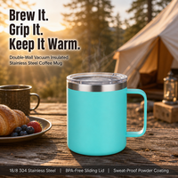 Mug à café isotherme en acier inoxydable personnalisé avec logo OEM, garde au chaud/au froid, 12 oz, double paroi sous vide, pour le camping et les voyages, avec couvercle