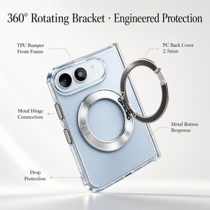 Étui de téléphone portable avec support rotatif et anneau magnétique pour 18 Fold Metal Button TPU Bumper PC, rotation à 360°, protection anti-chute - Product Image 2