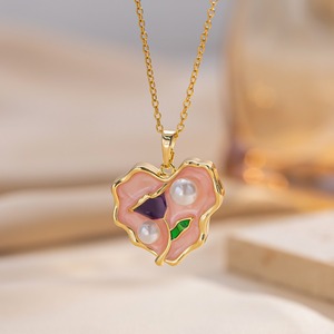 Collier en acier inoxydable d'<span class=keywords><strong>amitié</strong></span> rose bleu irrégulier avec cœur en émail et perles incrustées <span class=keywords><strong>de</strong></span> tulipes pour femmes et filles - Product Image 3
