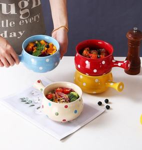 Bol à petit-déjeuner en céramique à poignée unique avec motif à pois, bol en porcelaine pour nouilles, salade de fruits, pour la maison, l'hôtel, le restaurant, les fêtes - Product Image 6