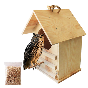 Intempéries Handmade madeira coruja assentamento caixa exterior madeira Bird House com poleiro - Product Image 1