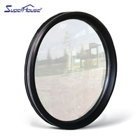 Ventana Redonda de Aluminio con Doble Acristalamiento, Personalizada, en Forma de Arco, Media Luna, Negra, para Casa o Villa