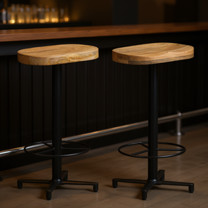 Juego de 2 taburetes de bar de madera natural y metal negro, diseño industrial moderno para uso doméstico y comercial, base estable - Product Image 2