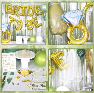 Decorazioni per Addio al Nubilato: Palloncini a Forma di Cuore e Anello in Foil, Velo, Tiara, Tenda Verde, Accessori per Foto e Tatuaggi - Product Image 4