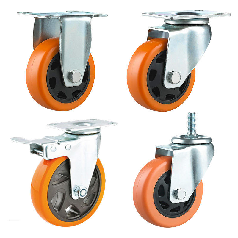 Ready Ship 4 Inch Orange PVC Swivel Castors Wheel CE Approved Plate Caster Wheels Steel PU Ball OEM Customizable Industry
