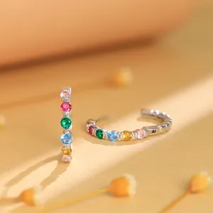 Grace Jewelry Beautiful Colorful Gemstone Nano Crystals Pink Zircon Ruby 925 Sterling Silver Classy Loop Earrings for Women