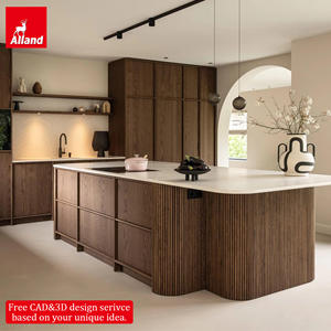 Gabinetes de Cocina Modernos de Madera Oscura con Encimera de Piedra Natural y Chapa de Madera de AllandCabinet para Constructores de Casas de Lujo Personalizadas - Product Image 2