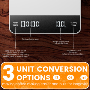 Báscula Digital Multifuncional para Café, de ABS, con Batería, Negra y <span class=keywords><strong>Blanca</strong></span>, con Temporizador, Diseño Nuevo de Fábrica Changxie - Product Image 3