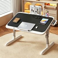 Table de lit pliable réglable en hauteur pour ordinateur portable, plateau inclinable avec tiroir, support de livre, ventilateur USB et lampe pour la lecture et le travail