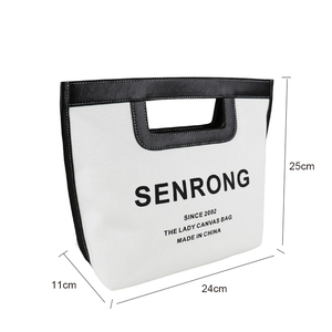 Custom Logo Blank <b>Canvas</b> Tote <b>Bag</b> with PU Leather Handle and Trim <b>Large</b> Capacity Women's Handbag for DIY Printing - Product Image 2