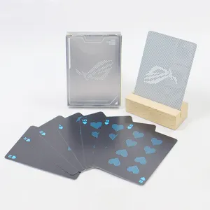 مخصص الفضة احباط أزياء بطاقات البوكر سطح السفينة تصنيع عالية الجودة الإعلان بطاقة اللعب مع غطاء قاعدة مربع