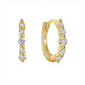 925 <b>Sterling</b> <b>Silver</b> Gold Plated Micro Pave Luxury Multi-Size Zircon Single Row <b>Huggie</b> Hoop Earrings for Wedding Party Daily Wear - Product Image 4