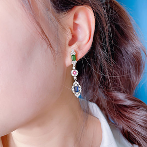 Orecchini Pendenti Geometrici per Donne, Gioielli per Orecchie con Pietre Scintillanti Colorate, Accessori Moda per Feste - Product Image 3