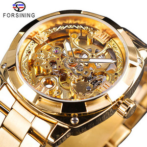 Forsining Watch Fashion <strong>Retro</strong> Men's Automatic Mechanical Watch Top Brand Luxury Full Golden Design Luminous Hands Skeleton <strong>Clock</strong> - Product Image 1