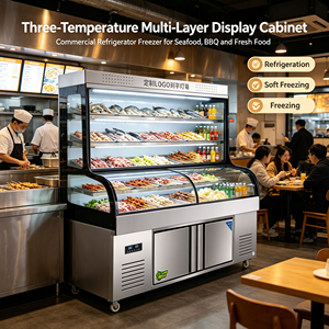 Vitrine Réfrigérée Professionnelle à Triple Température, 3 Zones, 5 Niveaux, en Acier Inoxydable, avec Double Compresseur, Éclairage LED et Affichage Numérique - Product Image 6
