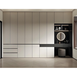 Armoire en <span class=keywords><strong>bois</strong></span> moderne, mobilier de chambre minimaliste, grand rangement, placard du sol au plafond avec coiffeuse intégrée - Product Image 1