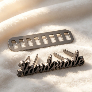 Custom Engraving Metal <b>Name</b> Tags Private Brand Sewable Metal Logo Plates Decorative Metal <b>Labels</b> for Bags & Garments - Product Image 1