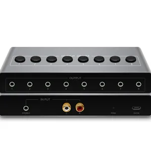 Audio splitter 1x8 with RCA and 3.5mm stereo input / 8 ways of 3.5mm stereo audio output