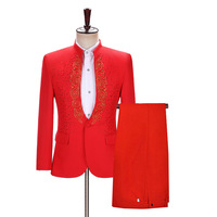 Costumes de scène pour hommes 2025, ensembles de costumes 2 pièces, mode de luxe, veste de costume à un bouton avec broderie de paillettes + pantalon, vêtements pour chanteur masculin, animateur