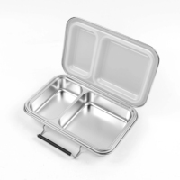 Boîte à lunch rectangulaire, lavable en machine, à deux compartiments, en acier inoxydable 304 de qualité alimentaire
