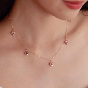 Collar de Oro de 14K Hecho a Mano Estilo Francés del Sur, Perla Natural Morada, Flor Pequeña Romántica, Cadena para Clavícula, Estilo Vintage Francés - Product Image 3