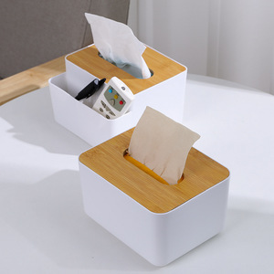 Couvercle en bambou et bois boîte à serviettes en papier tiroir de bureau créatif maison salon Simple boîte de rangement de télécommande en plastique - Product Image 2