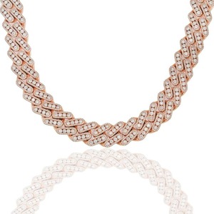 Silver Plated Moissanite <b>Statement</b> <b>Necklace</b> Geometric Chain Round Brilliant Cut Unisex Luxury Moissanite Cuban Chain - Product Image 3