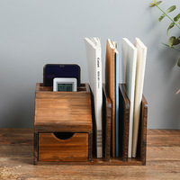 Organisateur de bureau en bois multifonctionnel avec tiroir, porte-fichiers, porte-stylos, boîte de rangement pour la maison, le bureau