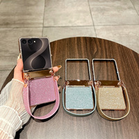 Funda para Teléfono Samsung Z Flip 8 7 6 5 4 3, Correa de Mano Brillante y Moderna, Protector de Pantalla Plegable con Pedrería