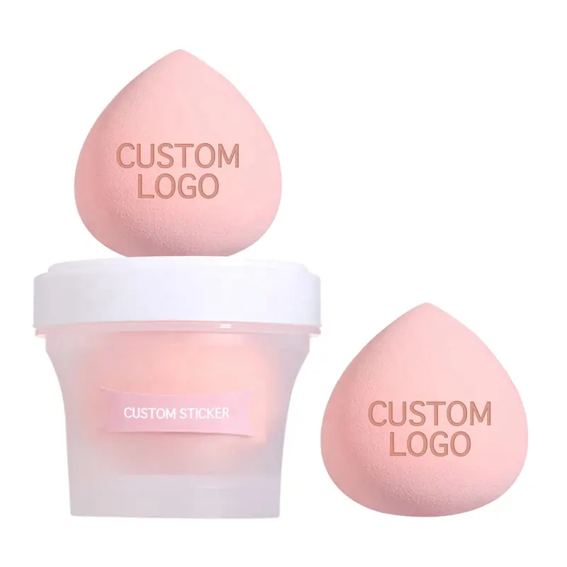 2023 Private Label Zachte Foundation Roze Cosmetische Puff Custom Logo Latex Gratis Gezichtsmake-Up Schoonheidsspons