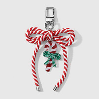 Porte-clés tendance en corde torsadée avec nœud, breloque de sac décorative de Noël en acrylique (sapin et canne à sucre), anneau de clés festif