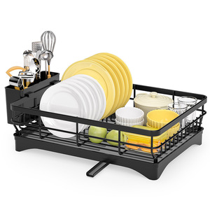 Multi Purpose Kitchen Dish Rack Carbon Steel Single Layer Quick Dry With Tray <b>Square</b> L Size - Product Image 5