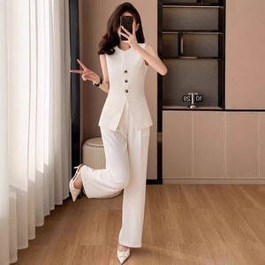 Women's Vest Suit Set Solid Color Polyester Satin Breathable Summer Style Adult Fashionable High-End Suit - Product Image 1