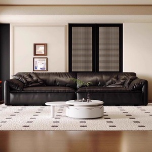 Sofá de Cuero Italiano Minimalista Estilo Oreja de Elefante, Sofá Compacto para Sala de Estar con Asiento Ancho y Respaldo Recto Profundo - Product Image 5