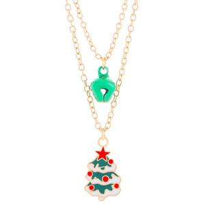 Collar con colgante de aleación chapado en oro de doble capa estilo navideño transfronterizo campana <span class=keywords><strong>Santa</strong></span> Claus árbol de Navidad alce clavícula - Product Image 5
