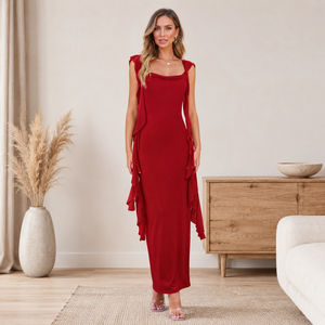 Abito Lungo Formale <span class=keywords><strong>da</strong></span> <span class=keywords><strong>Cerimonia</strong></span> Estivo <span class=keywords><strong>per</strong></span> Donna, Leggero e di Alta Qualità, Senza Maniche con Volant - Product Image 2